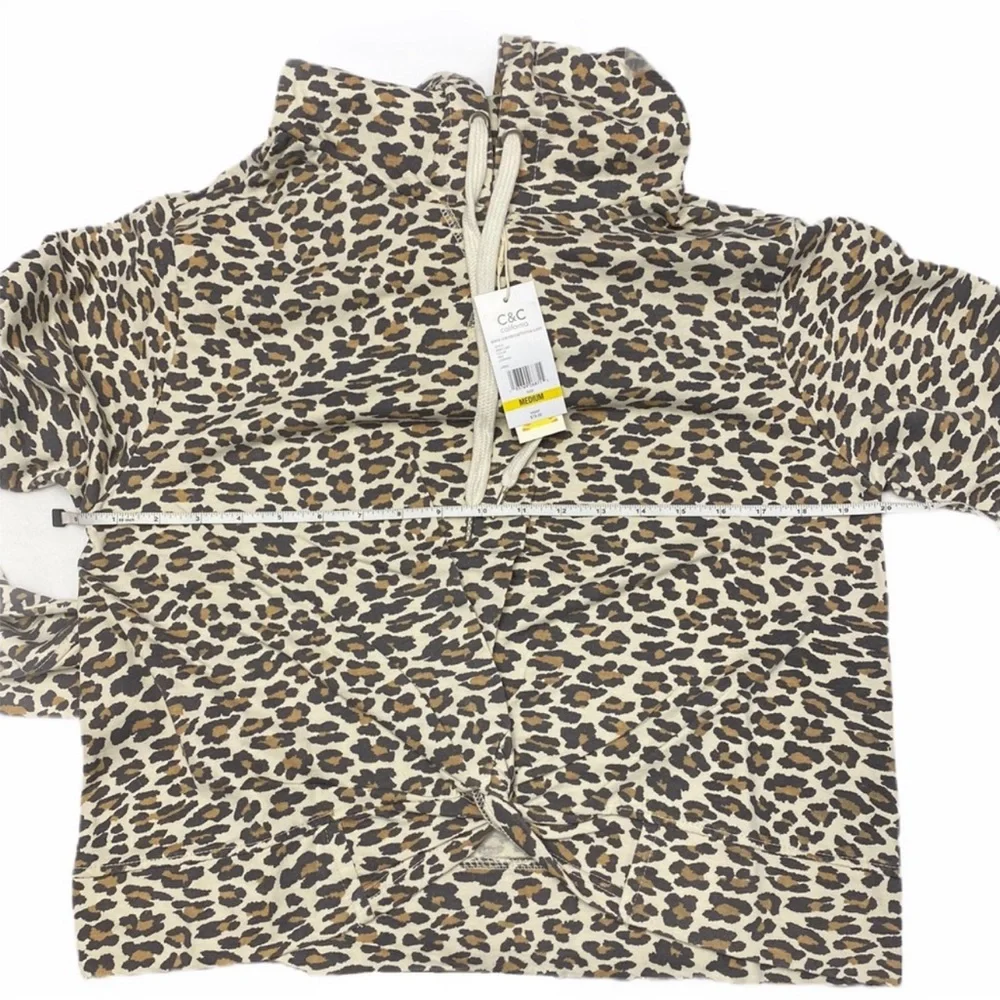 C&C California Leopard Print Twist Front Hooded Sweatshirt Size Medium